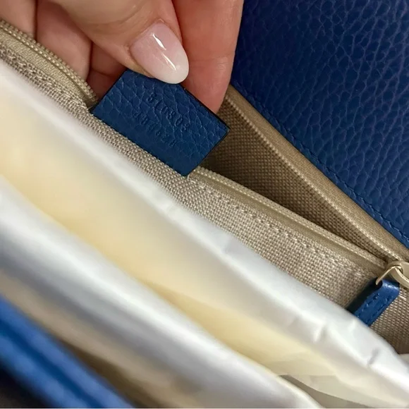 NEW Gucci Interlocking GG logo Blue Caspian Chain Large Bag - Picture 9 of 16